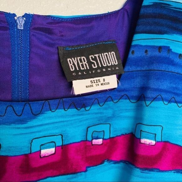 90s Vintage Multicolor Striped Short-Sleeve Dress - Picture 9 of 10